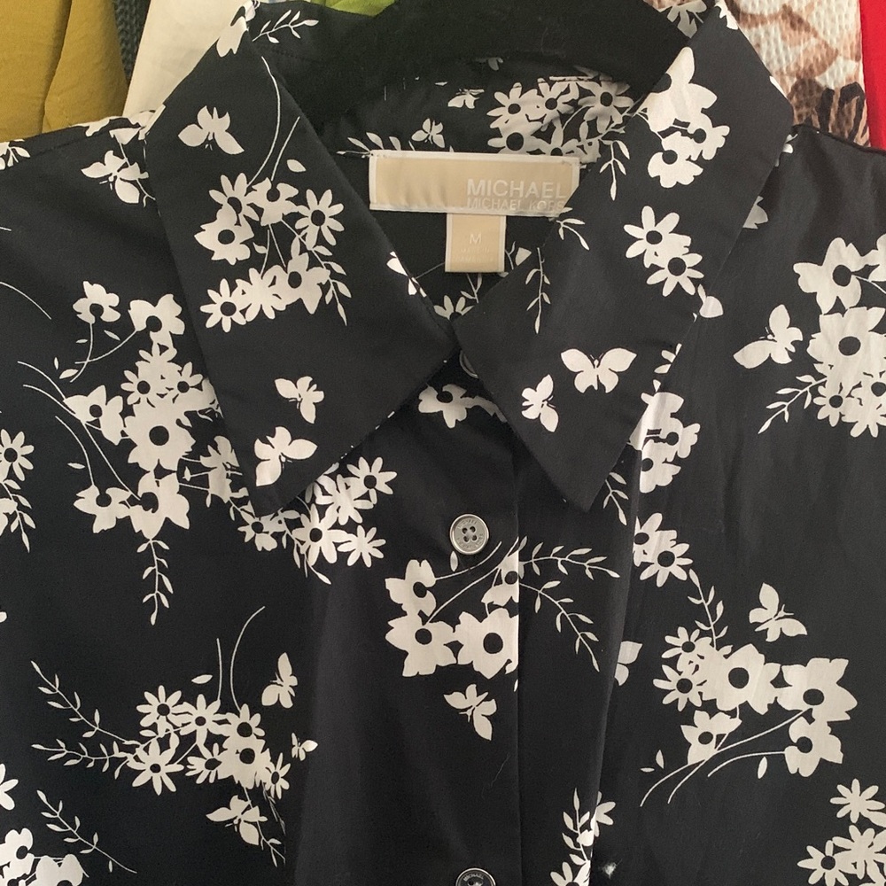 Black and White Floral Button Down Shirt